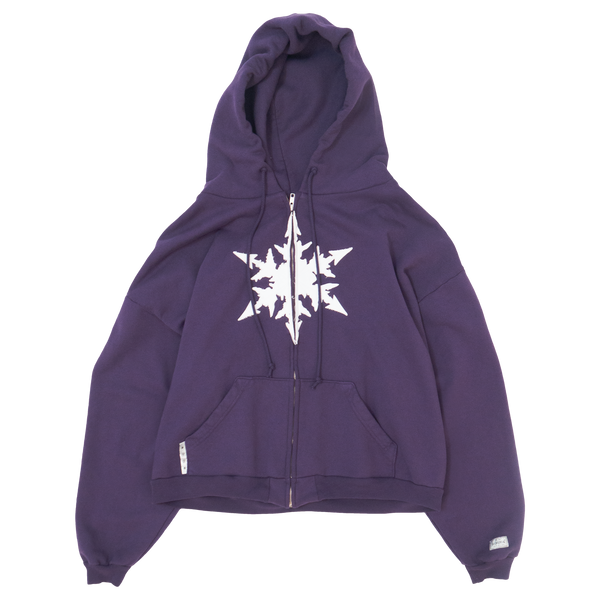 PURPLE SNOW FLAKE APPLIQUÉ ZIP HOODIE